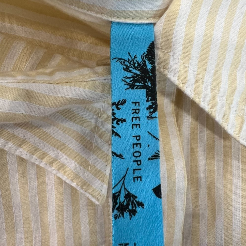 FREE PEOPLE Yellow Stripe with half sleeve Shirt Dress Size L - Picture 10 of 11